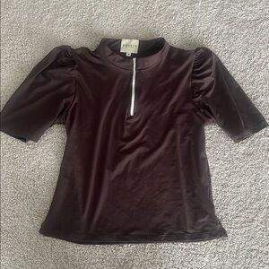 Byrdie Golf Social Wear Brown Puff Sleeve 1/4 zip Top Women’s Medium